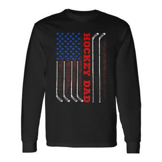4Th Of July Us Flag Hockey Dad For Fathers Day Long Sleeve T-Shirt - Seseable