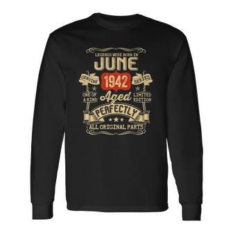 80 Years Old 80Th Birthday Vintage June 1942 Birthday Party Long Sleeve T-Shirt T-Shirt | Mazezy