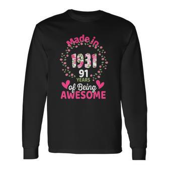 91 Years Old 91St Birthday Born In 1931 Girls Floral Long Sleeve T-Shirt | Mazezy