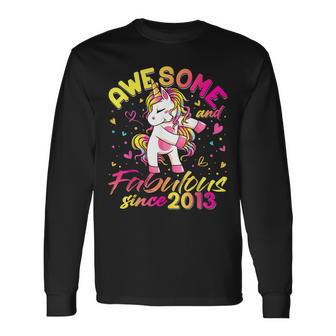 9Th Birthday 9 Year Old Girl Flossing Unicorn Party V2 Long Sleeve T-Shirt - Seseable