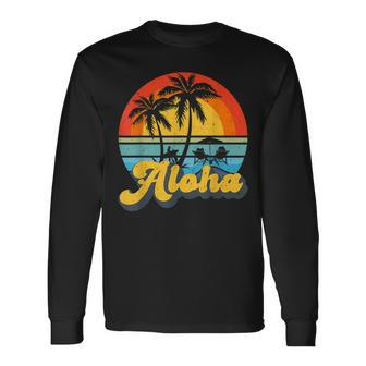 Aloha Hawaii Hawaiian Island Vintage Palm Tree Surfboard V2 Long Sleeve T-Shirt - Seseable