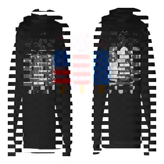 America 4Th Of July Popsicle Ice Cream Us Flag Patriotic Long Sleeve T-Shirt - Seseable