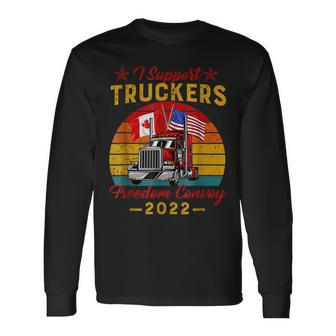 American Flag Canada Flag Freedom Convoy 2022 Trucker Driver V3 Long Sleeve T-Shirt - Seseable