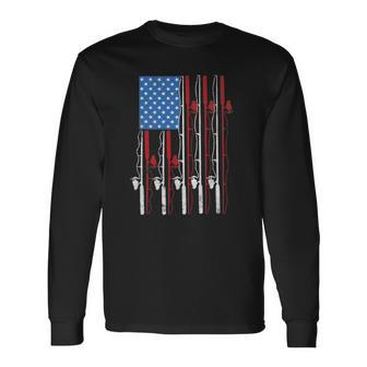 American Flag Fishing Patriotic FishermanFishing Rods Flag Long Sleeve T-Shirt T-Shirt | Mazezy