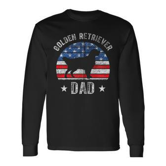 American Flag Golden Retriever Dad 4Th Of July Fathers Day Zip Long Sleeve T-Shirt - Seseable