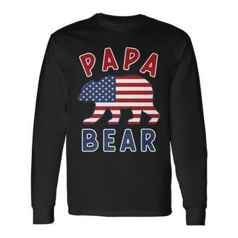 American Flag Papa Bear 4Th Of July Usa Patriotic Dad V2 Long Sleeve T-Shirt - Seseable
