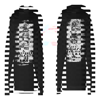 All American Mom 4Th Of July Messy Bun Merica Patriotic Long Sleeve T-Shirt | Seseable FR