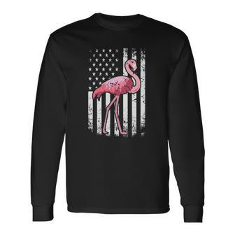 American Pride Patriotic Pink Bird Flamingo Long Sleeve T-Shirt - Thegiftio UK