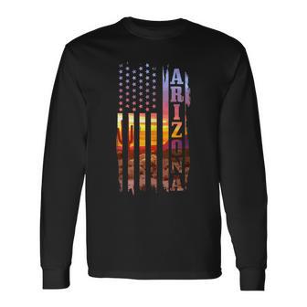 Arizona American Flag Pride Landscape Cactus Patriotic V2 Long Sleeve T-Shirt - Seseable