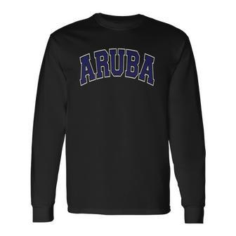 Aruba Varsity Style Navy Blue Text Long Sleeve T-Shirt T-Shirt | Mazezy