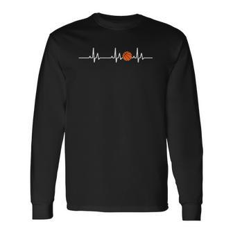 Basketball Heartbeat Ekg Heart Rate Basketball Player Long Sleeve T-Shirt - Thegiftio UK