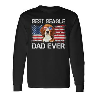 Best Beagle Dad Ever American Flag Fathers Day 4Th Of July Long Sleeve T-Shirt - Seseable