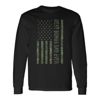 Best Bonus Dad Ever Us American Military Camouflage Flag Long Sleeve T-Shirt - Monsterry
