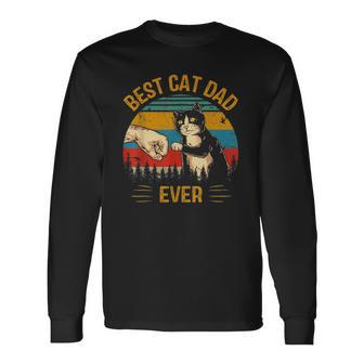 Best Cat Dad Ever Paw Fist Bump Fit Vintage Retro Daddy Long Sleeve T-Shirt T-Shirt | Mazezy