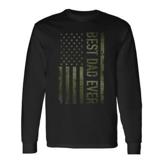 Best Dad Ever American Military Camouflage Flag Father Long Sleeve T-Shirt - Monsterry