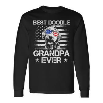 Best Doodle Dad Ever Us Flag Patriotic 4Th Of July Long Sleeve T-Shirt - Seseable