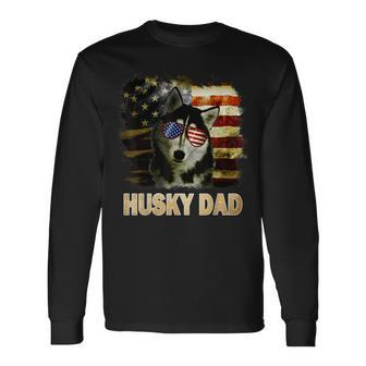 Best Husky Dad Ever American Flag 4Th Of July Vintage Long Sleeve T-Shirt - Seseable