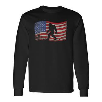Bigfoot American Flag Sasquatch 4Th July Long Sleeve T-Shirt T-Shirt | Mazezy UK