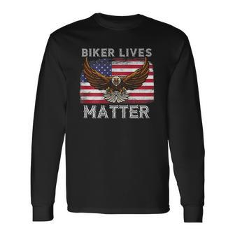 Biker Lives Matter Distressed American Flag Bald Eagle Long Sleeve T-Shirt T-Shirt | Mazezy