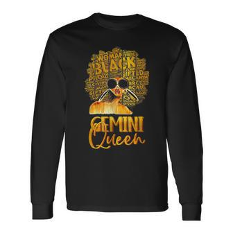 Black Women Afro Hair Art Gemini Queen Gemini Birthday Long Sleeve T-Shirt - Seseable
