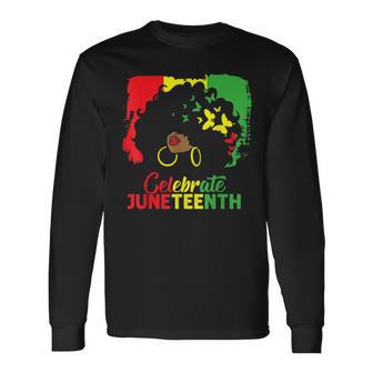 Black Messy Bun Juneteenth Celebrate Indepedence Day Long Sleeve T-Shirt | Mazezy