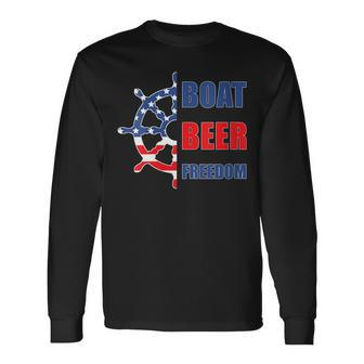Boat Beer Freedom Nautical Boating 4Th Of July Boaters Long Sleeve T-Shirt - Seseable