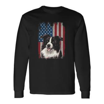 Border Collie American Flag Patriotic 4Th Of July Long Sleeve T-Shirt T-Shirt | Mazezy