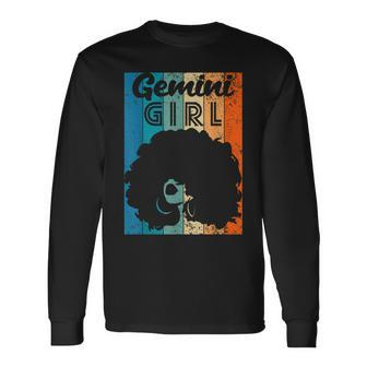 Born In May 21 To June 20 Birthday Gemini Girl Afro Hair Long Sleeve T-Shirt - Seseable