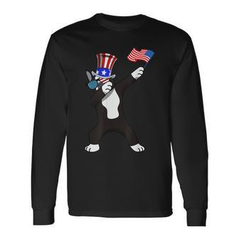 Boston Terrier Dabbing Dog Dad 4Th Of July Long Sleeve T-Shirt - Seseable