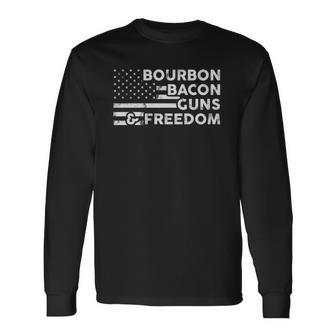 Bourbon Bacon Guns & Freedom 4Th Of July Patriotic Usa Flag Long Sleeve T-Shirt T-Shirt | Mazezy UK