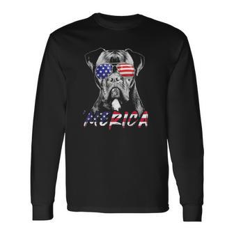 Boxer Dog American Usa Flag Merica 4Th Of July Dog Lover Long Sleeve T-Shirt T-Shirt | Mazezy DE