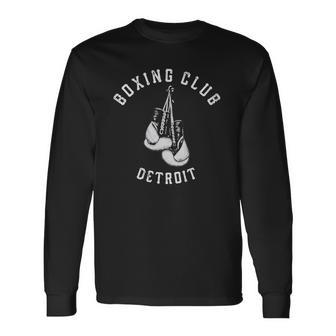 Boxing Club Detroit Distressed Gloves Long Sleeve T-Shirt T-Shirt | Mazezy