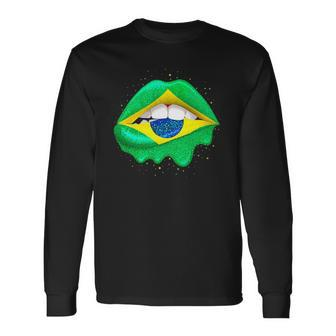 Brazilian Flag Lips Girls Brazil Long Sleeve T-Shirt T-Shirt | Mazezy