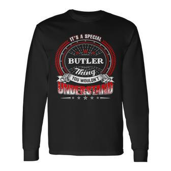 Butler Shirt Crest Butler Shirt Butler Clothing Butler Tshirt Butler Tshirt For The Butler Long Sleeve T-Shirt - Seseable