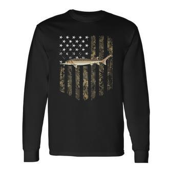 Camo American Flag Sturgeon Fishing 4Th Of July Long Sleeve T-Shirt T-Shirt | Mazezy DE
