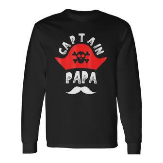 Captain Papa Pirate Skull And Crossbones Long Sleeve T-Shirt T-Shirt | Mazezy