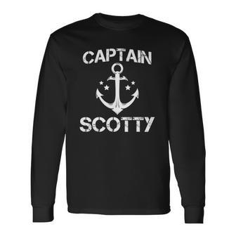 Captain Scotty Birthday Personalized Name Boat Long Sleeve T-Shirt | Mazezy