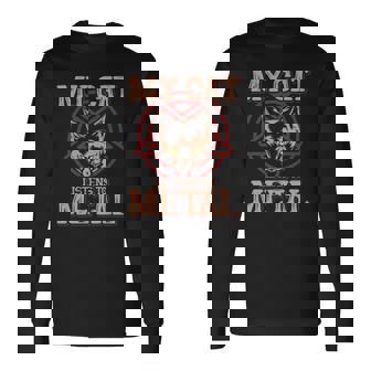 My Cat Listens To Metal Black Dark Rock Death Metal V2 Long Sleeve T-Shirt - Thegiftio UK