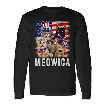 Cats 4Th Of July Meowica Merica Cat Usa American Flag Long Sleeve T-Shirt - Seseable
