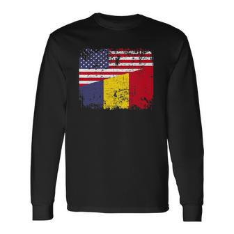 Chadian Roots Half American Flag Usa Chad Flag Long Sleeve T-Shirt T-Shirt | Mazezy