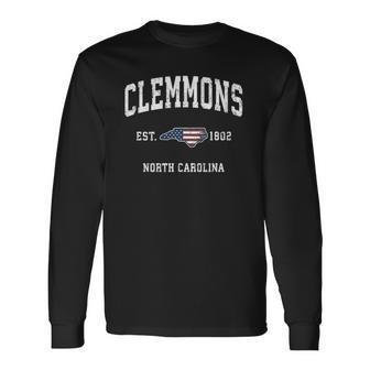 Clemmons North Carolina Nc Vintage American Flag Long Sleeve T-Shirt T-Shirt | Mazezy