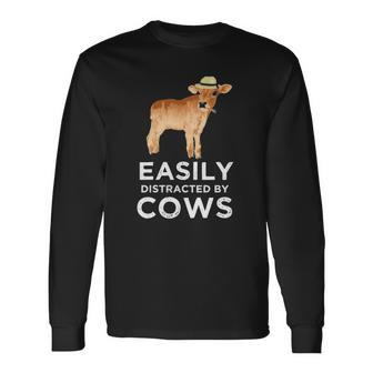 Cow For & Girls Cute Easily Distracted By Cows Long Sleeve T-Shirt T-Shirt | Mazezy