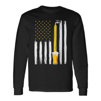 Crafts Beer American Flag Usa 4Th July Brewery Alcohol Lover Long Sleeve T-Shirt - Seseable