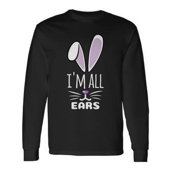 Cute Pastel Purple Bunny Im All Ears Rabbit Happy Easter Day For Girls Women Mom Mommy Birthday Holiday Christmas Long Sleeve T-Shirt - Monsterry