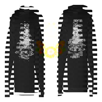 Cute White Cat Sunflower Decor Cat Long Sleeve T-Shirt - Thegiftio