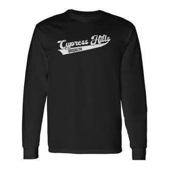 Cypress Hills Brooklyn Typographic Distressed Long Sleeve T-Shirt T-Shirt | Mazezy