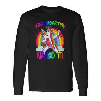 Dabbing Unicorn Kindergarten Graduation Class Of 2022 Rainbow Long Sleeve T-Shirt T-Shirt | Mazezy