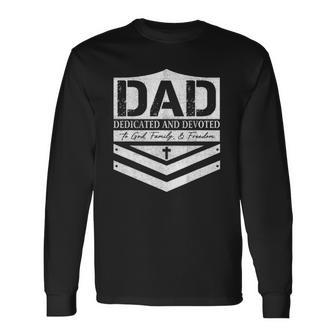 Dad Dedicated And Devoted Happy Fathers Day For Long Sleeve T-Shirt T-Shirt | Mazezy