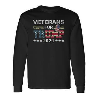 Dad Grandpa Veterans For Trump 2024 American Flag Camo Long Sleeve T-Shirt T-Shirt | Mazezy
