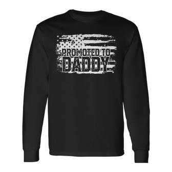 Daddy Dad American Flag 4Th Of July Pregnancy Announcement Long Sleeve T-Shirt - Seseable